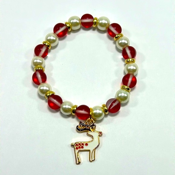 Handmade Christmas Reindeer Charm Bracelet with Aura Quartz Gemstones! - Picture 3 of 4